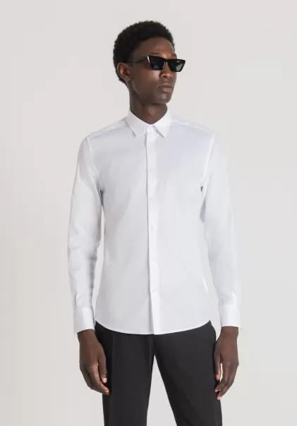 Antony Morato Blanc Chemise Slim Fit « Napoli » En Coton Doux Avec Micro-Texture Chemises Homme
