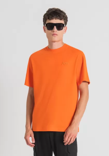 Antony Morato T-Shirt Oversize 100 % Coton Avec Logo Brodé Orange T-Shirts Et Polos Homme