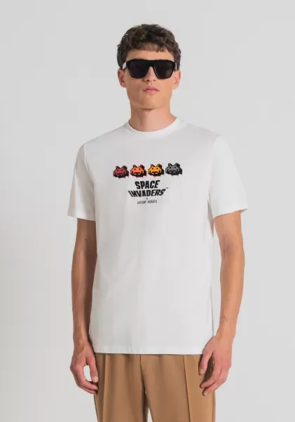 Homme T-Shirt Regular Fit 100 % Coton Avec Imprimé Space Invaders Antony Morato T-Shirts Et Polos Crème