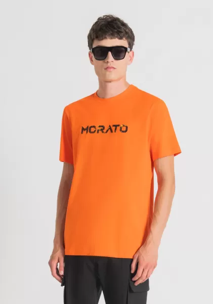 T-Shirts Et Polos T-Shirt Regular Fit En Pur Coton Avec Impression Logo En Caoutchouc Homme Antony Morato Orange