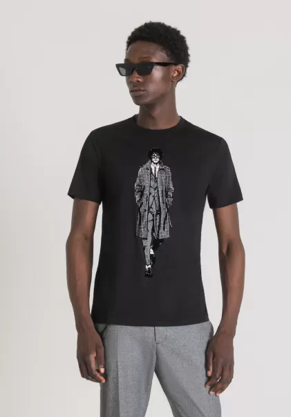 Antony Morato T-Shirts Et Polos Homme T-Shirt Slim Fit En Pur Coton Avec Impression Sur Le Devant Noir
