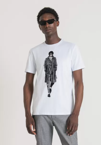 T-Shirt Slim Fit En Pur Coton Avec Impression Sur Le Devant Antony Morato Homme T-Shirts Et Polos Blanc