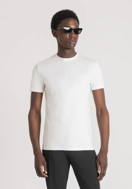 Antony Morato Blanc Homme T-Shirt Super Slim Fit En Coton Élastique Avec Impression Logo T-Shirts Et Polos
