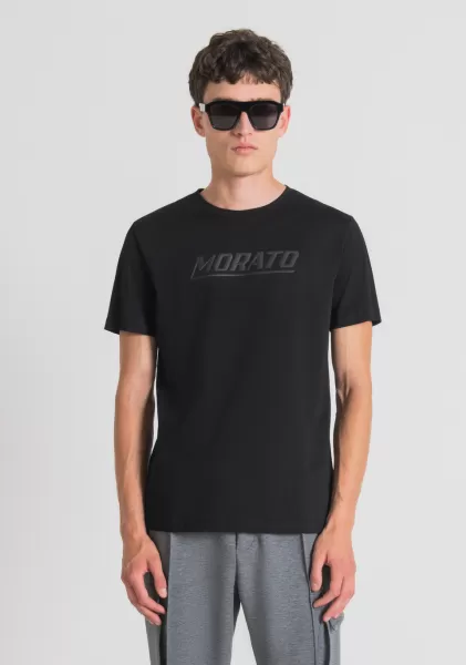 Antony Morato Homme T-Shirts Et Polos T-Shirt Slim Fit En Pur Coton Avec Imprimé « Morato » Noir