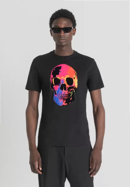 T-Shirts Et Polos Antony Morato Noir Homme T-Shirt Slim Fit 100 % Coton Doux Avec Imprimé Tête De Mort