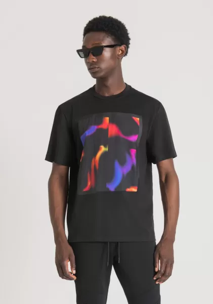 T-Shirts Et Polos T-Shirt Over Fit En Coton Avec Imprimé Psychédélique Noir Antony Morato Homme