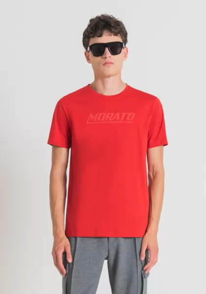 Antony Morato T-Shirt Slim Fit En Pur Coton Avec Imprimé « Morato » Homme Rouge Feu T-Shirts Et Polos