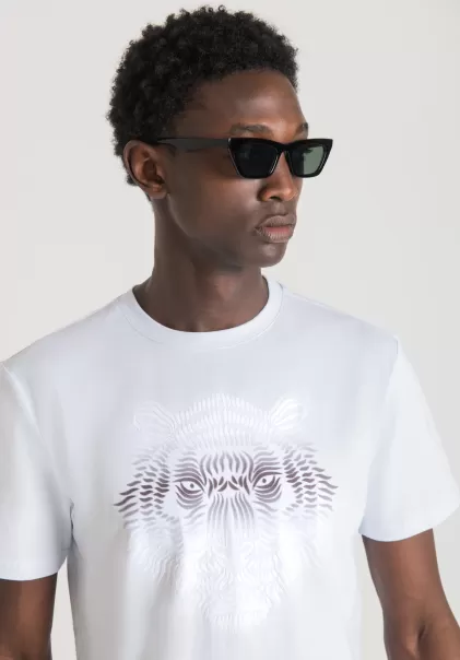 T-Shirts Et Polos Antony Morato Blanc Homme T-Shirt Slim Fit En Coton Avec Imprimé Tigre Dégradé