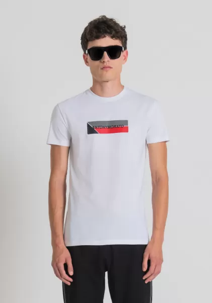 Blanc T-Shirts Et Polos T-Shirt Super Slim Fit En Coton Élastique Avec Imprimé Sur Le Devant Antony Morato Homme