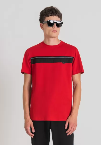 T-Shirt Regular Fit En Coton Doux Avec Bande Contrastante T-Shirts Et Polos Antony Morato Rouge Homme
