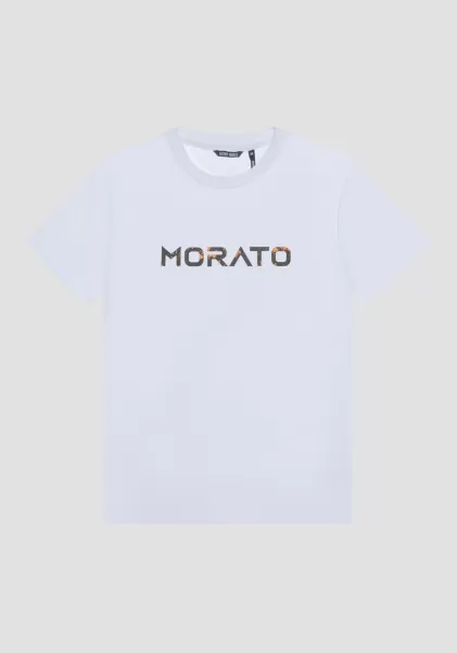 Antony Morato T-Shirts Et Polos Crème T-Shirt Regular Fit En Pur Coton Avec Impression Logo En Caoutchouc Homme
