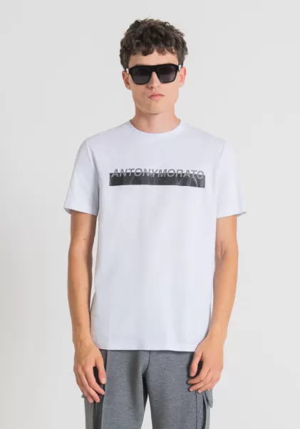 Antony Morato Homme T-Shirts Et Polos Blanc T-Shirt Slim Fit 100 % Coton Avec Impression Logo En Caoutchouc