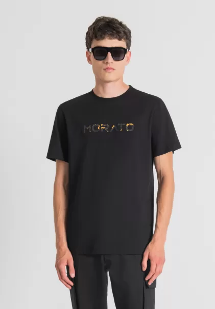 Noir T-Shirt Regular Fit En Pur Coton Avec Impression Logo En Caoutchouc T-Shirts Et Polos Antony Morato Homme