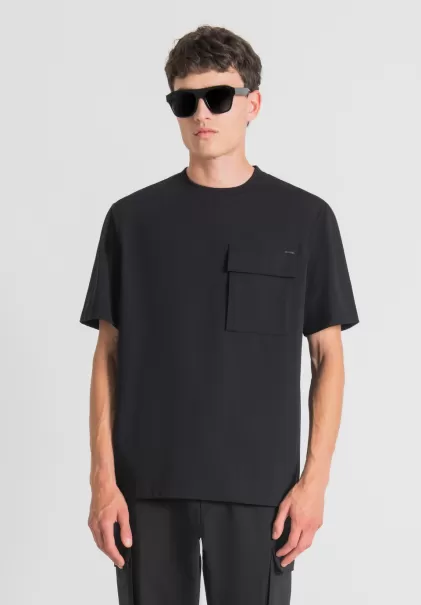 Noir T-Shirt Oversize En Pur Coton Avec Poche Côté Cœur Antony Morato Homme T-Shirts Et Polos
