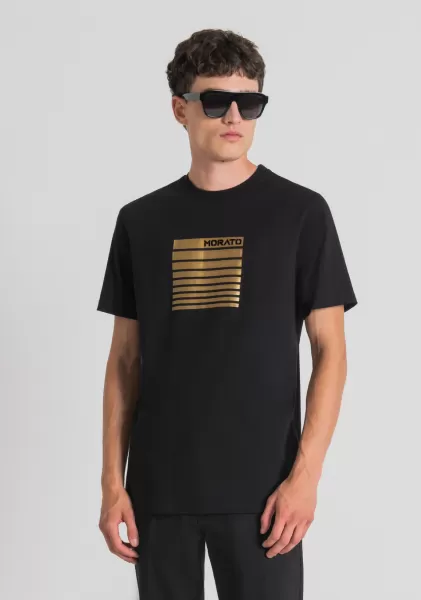 T-Shirt Regular Fit 100 % Coton Avec Impression Flock Homme T-Shirts Et Polos Antony Morato Noir