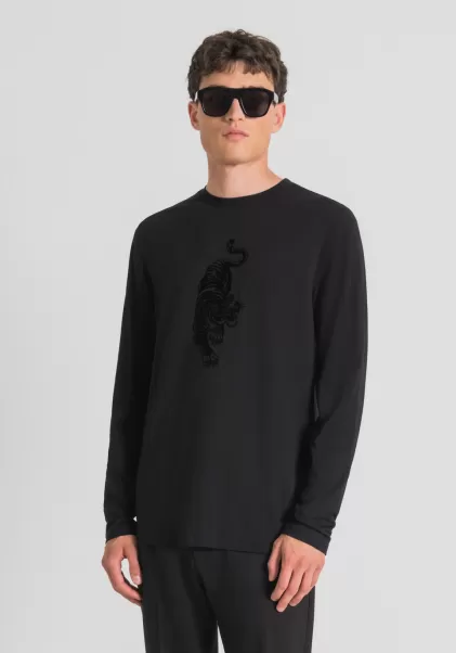 Noir T-Shirts Et Polos Homme T-Shirt Regular Fit 100 % Coton Avec Impression Tigre Antony Morato