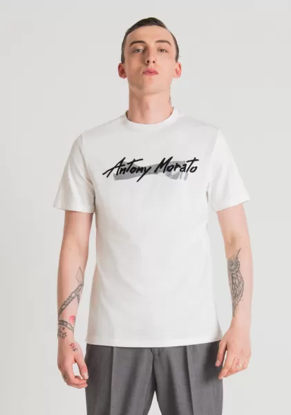 T-Shirt Regular Fit En Pur Coton Avec Imprimé Logo En Caoutchouc Crème Antony Morato Homme T-Shirts Et Polos