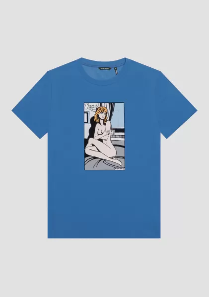 Cobalt T-Shirts Et Polos Homme Antony Morato T-Shirt Regular Fit 100 % Coton Avec Imprimé Bande Dessinée