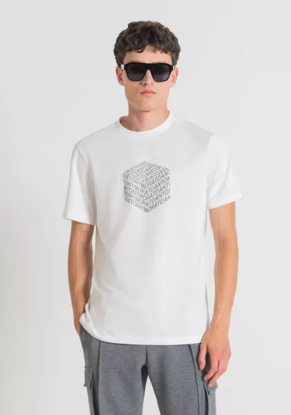 Antony Morato T-Shirts Et Polos Crème T-Shirt Regular Fit En Coton Avec Imprimé Logo Réfléchissant Homme