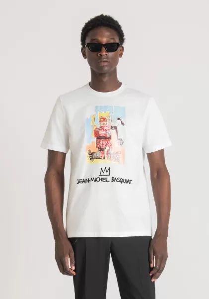 Crème T-Shirt Regular Fit En Coton Avec Impression Basquiat T-Shirts Et Polos Antony Morato Homme
