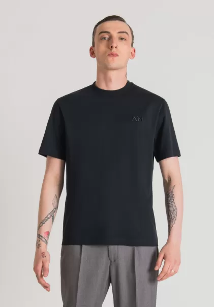 Encre Bleu Antony Morato Homme T-Shirts Et Polos T-Shirt Over Fit En Pur Coton Avec Logo Brodé