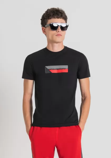 Homme T-Shirt Super Slim Fit En Coton Élastique Avec Imprimé Sur Le Devant Antony Morato T-Shirts Et Polos Noir