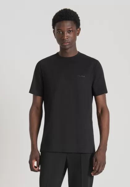 Noir T-Shirts Et Polos Homme T-Shirt Regular Fit En Viscose Durable Avec Impression Logo Antony Morato