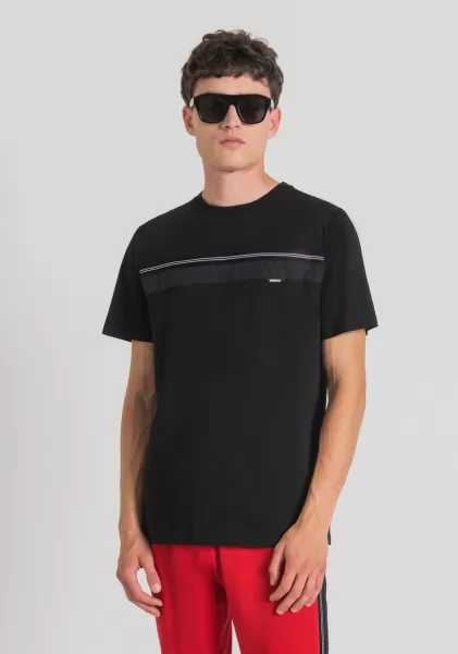 Antony Morato T-Shirt Regular Fit En Coton Doux Avec Bande Contrastante T-Shirts Et Polos Noir Homme