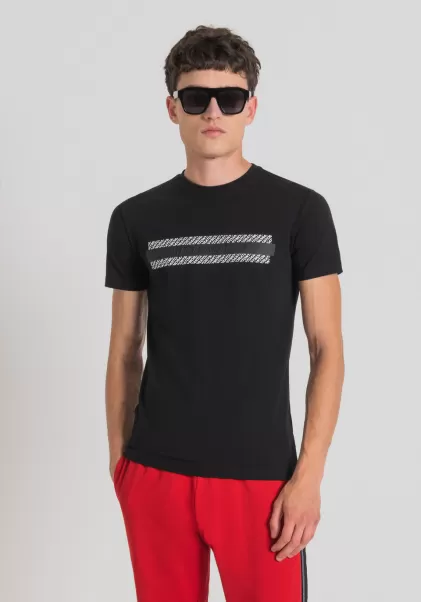 T-Shirt Super Slim Fit En Coton Stretch Avec Logo En Relief Homme Antony Morato Noir T-Shirts Et Polos