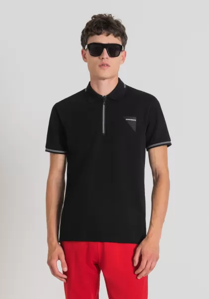 Polo Slim Fit En Piqué De Coton Mercerisé Avec Imprimé Logo En Caoutchouc T-Shirts Et Polos Noir Antony Morato Homme