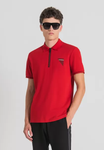 Antony Morato Rouge Polo Slim Fit En Piqué De Coton Mercerisé Avec Imprimé Logo En Caoutchouc Homme T-Shirts Et Polos