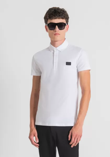 Blanc T-Shirts Et Polos Antony Morato Homme Polo Super Slim Fit En Coton Stretch Avec Plaque Logotypée