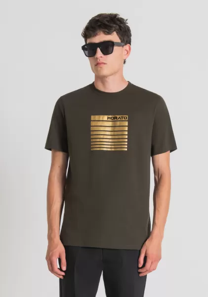 Antony Morato T-Shirts Et Polos Homme T-Shirt Regular Fit 100 % Coton Avec Impression Flock Vert Fonce
