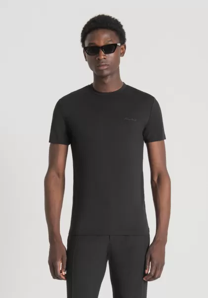 Homme Antony Morato T-Shirts Et Polos T-Shirt Super Slim Fit En Coton Élastique Avec Impression Logo Noir