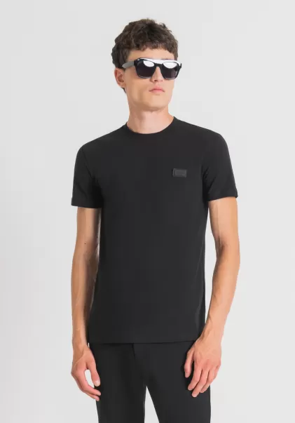Homme T-Shirts Et Polos T-Shirt Super Slim Avec Plaque Logo Noir Antony Morato