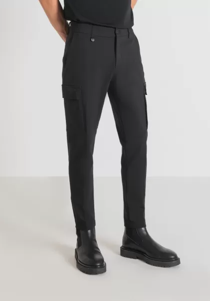 Pantalon Coupe Skinny « Bjorn » En Coton Stretch Mélangé Avec Zip Sur Le Bas Pantalons Noir Homme Antony Morato
