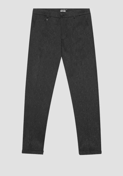 Antony Morato Pantalons Homme Noir Pantalon Super Skinny Fit « Ashe » En Tissu De Viscose Mélangée Stretch Avec Motif À Chevrons