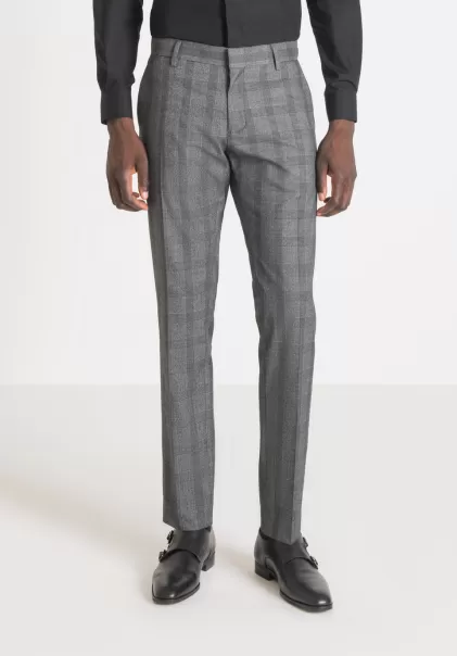 Noir Pantalon Slim Fit « Bonnie » En Tissu Élastique Avec Motif Prince De Galles Antony Morato Homme Pantalons
