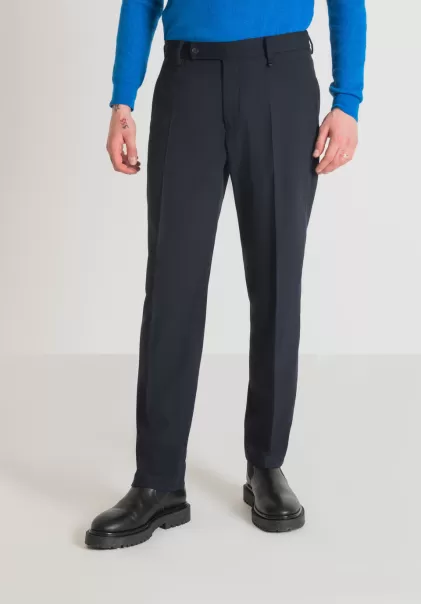 Antony Morato Encre Bleu Homme Pantalon Regular Straight Fit « Phil » En Tissu Dobby De Viscose Mélangée Élastique Pantalons