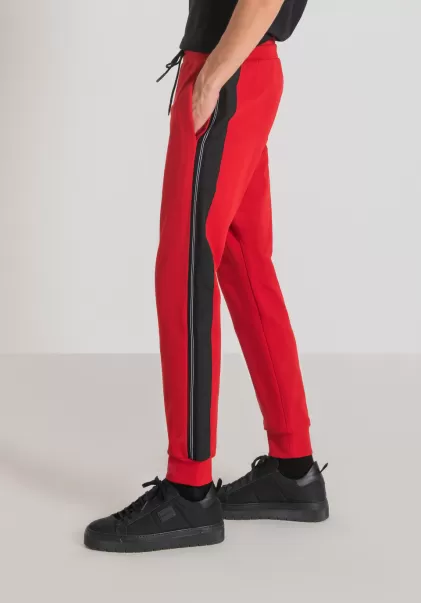 Pantalons Rouge Pantalon Molletoné Slim Fit En Coton Élastique Avec Élément Contrastant En Tissu Technique Antony Morato Homme