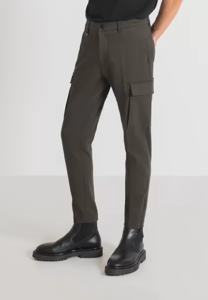Vert Fonce Homme Pantalons Antony Morato Pantalon Skinny Fit « Bjorn » En Coton Mélangé Élastique Avec Poches Latérales Et Zip Sur Le Bas