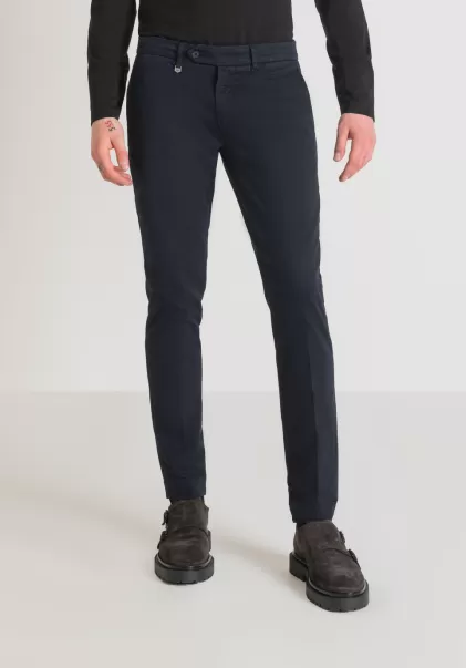 Homme Encre Bleu Pantalon Skinny Fit « Bryan » En Coton Doux Élastique Micro-Armuré Pantalons Antony Morato