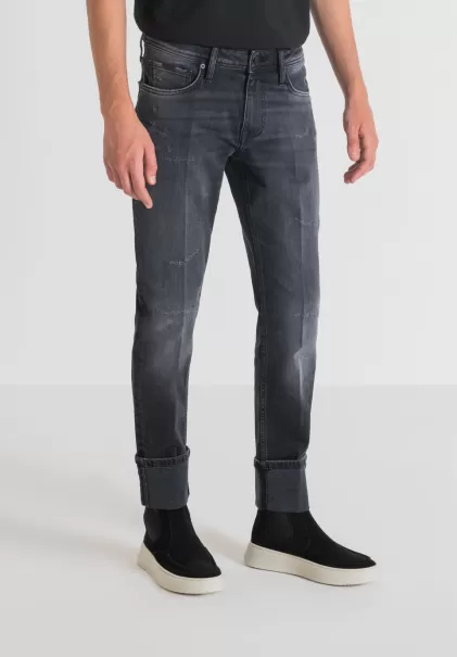Jeans Jean Super Skinny Fit « Paul » En Denim Stretch Noir Avec Délavage Moyen Et Déchirures Sur Le Devant Homme Antony Morato Noir