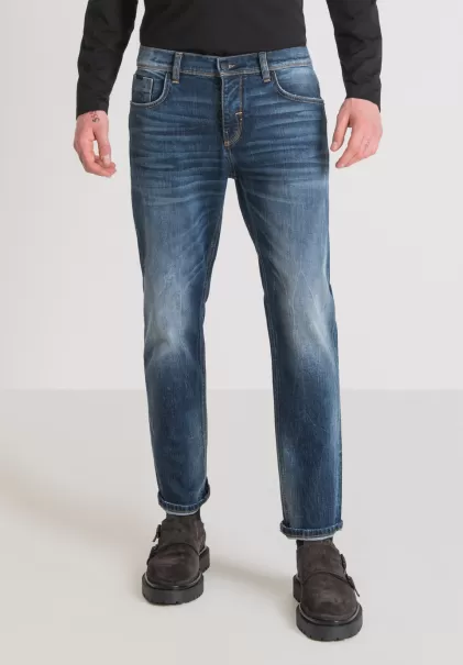 Antony Morato Jeans Bleu Denim Homme Jean Slim Ankle Length Fit « Argon » En Denim Bleu Avec Délavage Moyen