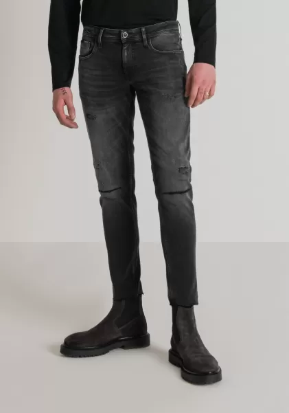 Homme Noir Antony Morato Jeans Jean Super Skinny Fit « Mercury » En Denim Stretch Avec Délavage Noir