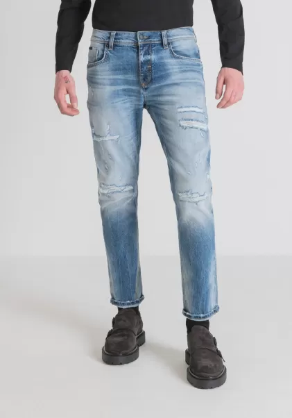 Antony Morato Jeans Bleu Denim Jean Slim Fit « Argon » En Denim Bleu À Délavage Clair Homme