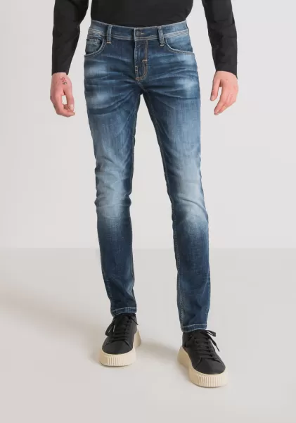 Homme Antony Morato Bleu Denim Jeans Jean Super Skinny Fit « Gilmour » En Denim Stretch Mélangé Avec Délavage Foncé
